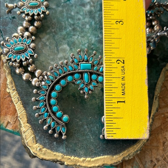Faux Turquoise and Silver Squash-Blossom Necklace - Picture 9 of 13